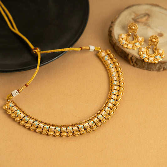 Glorious Designer Gold Plated Temple Necklace Set
