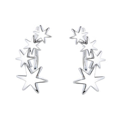 925 Sterling Silver Rhodium Plated Star Design Ear Cuffs