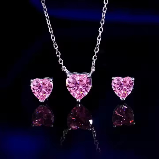 925 Sterling Silver Heart Cut Zircon Necklace & Earrings Set