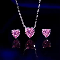 925 Sterling Silver Heart Cut Zircon Necklace & Earrings Set