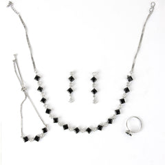 Black Stone Diamond Necklace Set with Ring, Earrings, and Bracelet - Rukhmani