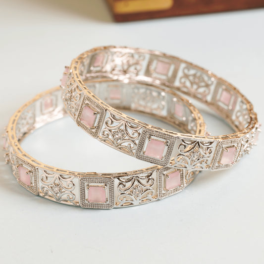 Traditional Silver Plated Designer Pink American Diamond Beautiful Bangles