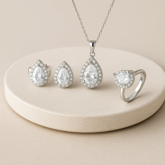 925 Sterling Silver Teardrop Radiance Jewellery Set