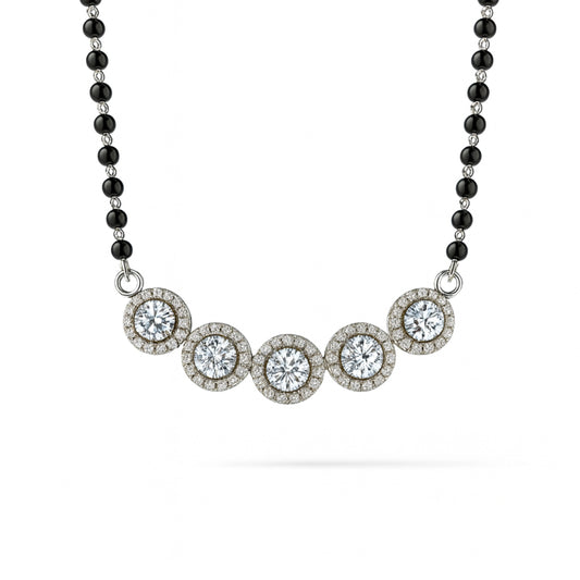 925 Sterling Silver Rhodium Plated Cubic Zirconia Round Pendant Mangalsutra for Women