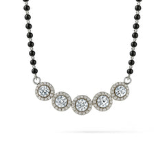 925 Sterling Silver Rhodium Plated Cubic Zirconia Round Pendant Mangalsutra for Women