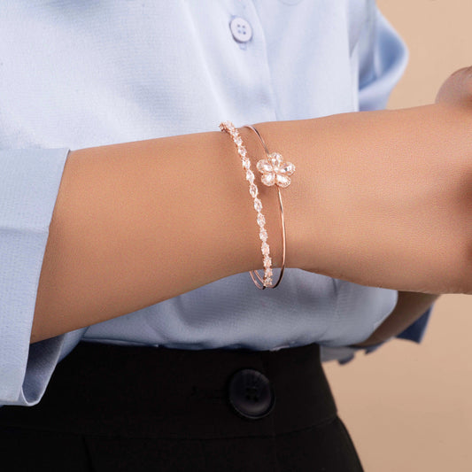 Adjustable unique rose gold Flower and diamond Bracelet - Rukhmani