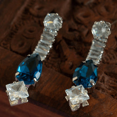 Fancy Double Layer Silver Plated Blue And Clear Diamond Necklace Set With Earrings
