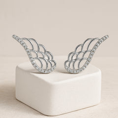 925 Sterling Silver Rhodium Plated Wing Design Ear Cuffs with Cubic Zirconia