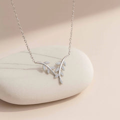 925 Sterling Silver Leaf Motif Necklace with CZ Accents