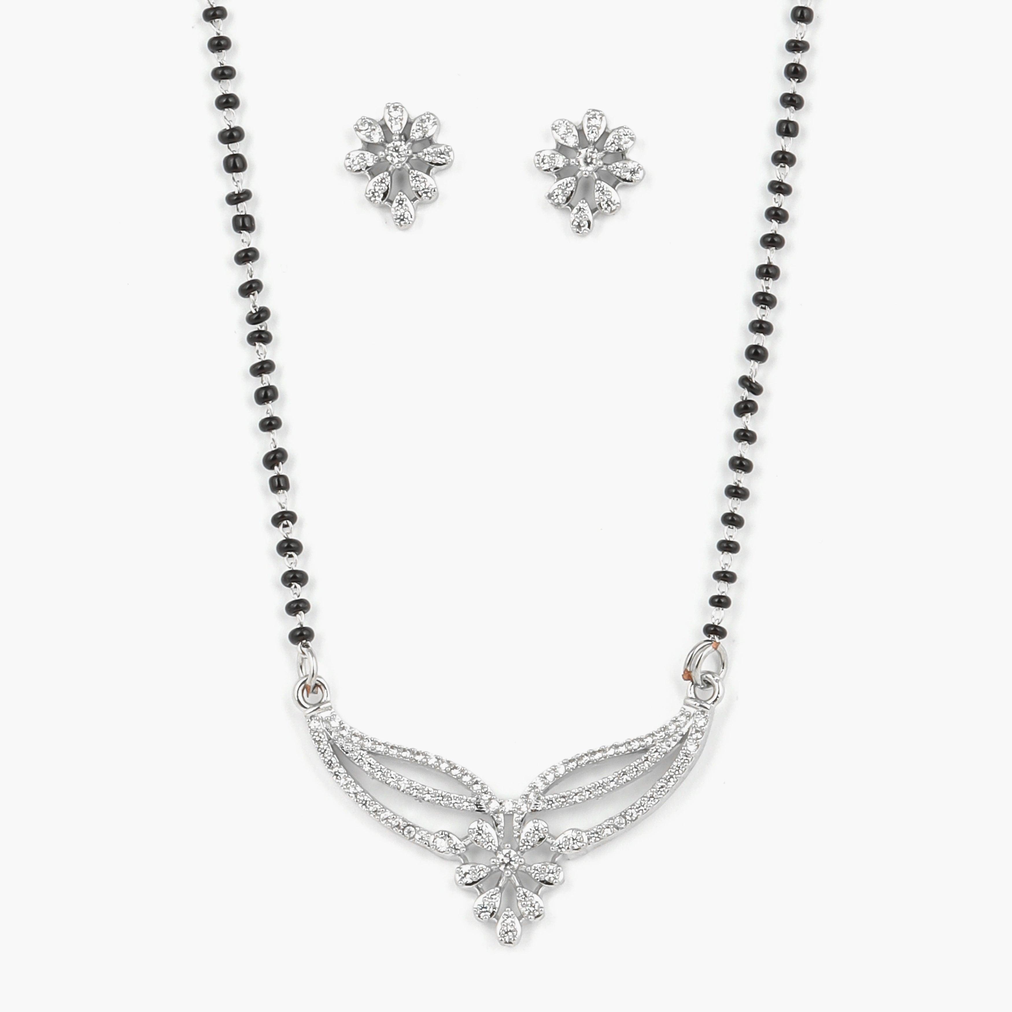 Fancy Silver Plated Platinum Diamond Mangalsutra - Rukhmani