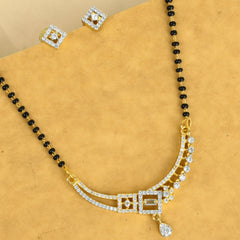 Fancy Square Design Drop Diamond Gold Plated Mangalsutra