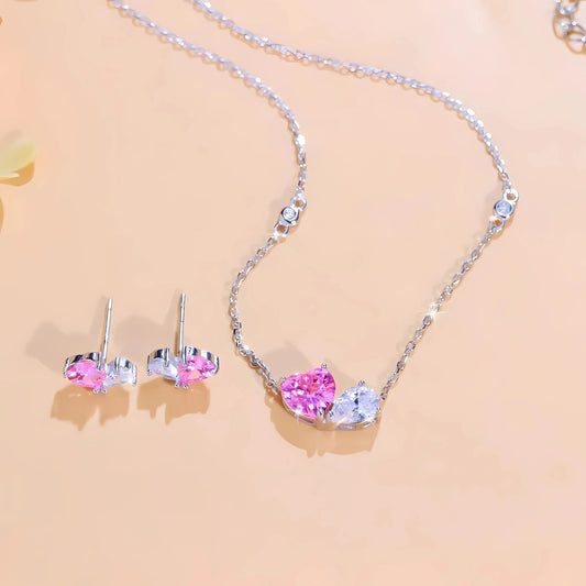 925 Sterling Silver Heart Cut Blue Tanzanite Necklace & Earrings Set