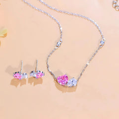 925 Sterling Silver Heart Cut Blue Tanzanite Necklace & Earrings Set