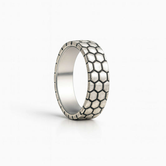 925 Sterling Silver Men’s Ring | Rhodium Plated Honeycomb Pattern Band