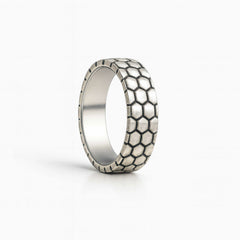 925 Sterling Silver Men’s Ring | Rhodium Plated Honeycomb Pattern Band