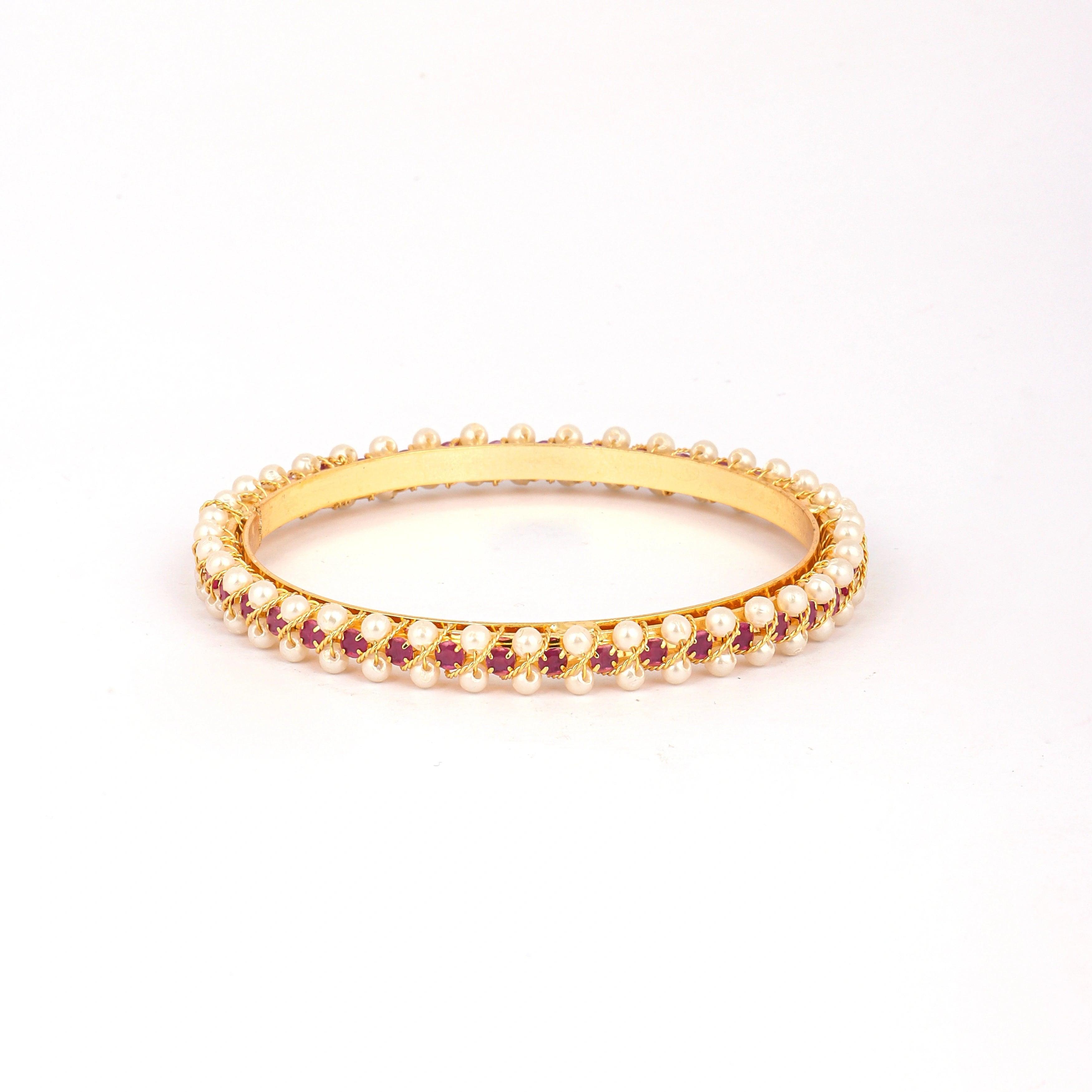 Beautiful Design Gold Plated Gulabi Moti Maharashtrian Bangles - Rukhmani
