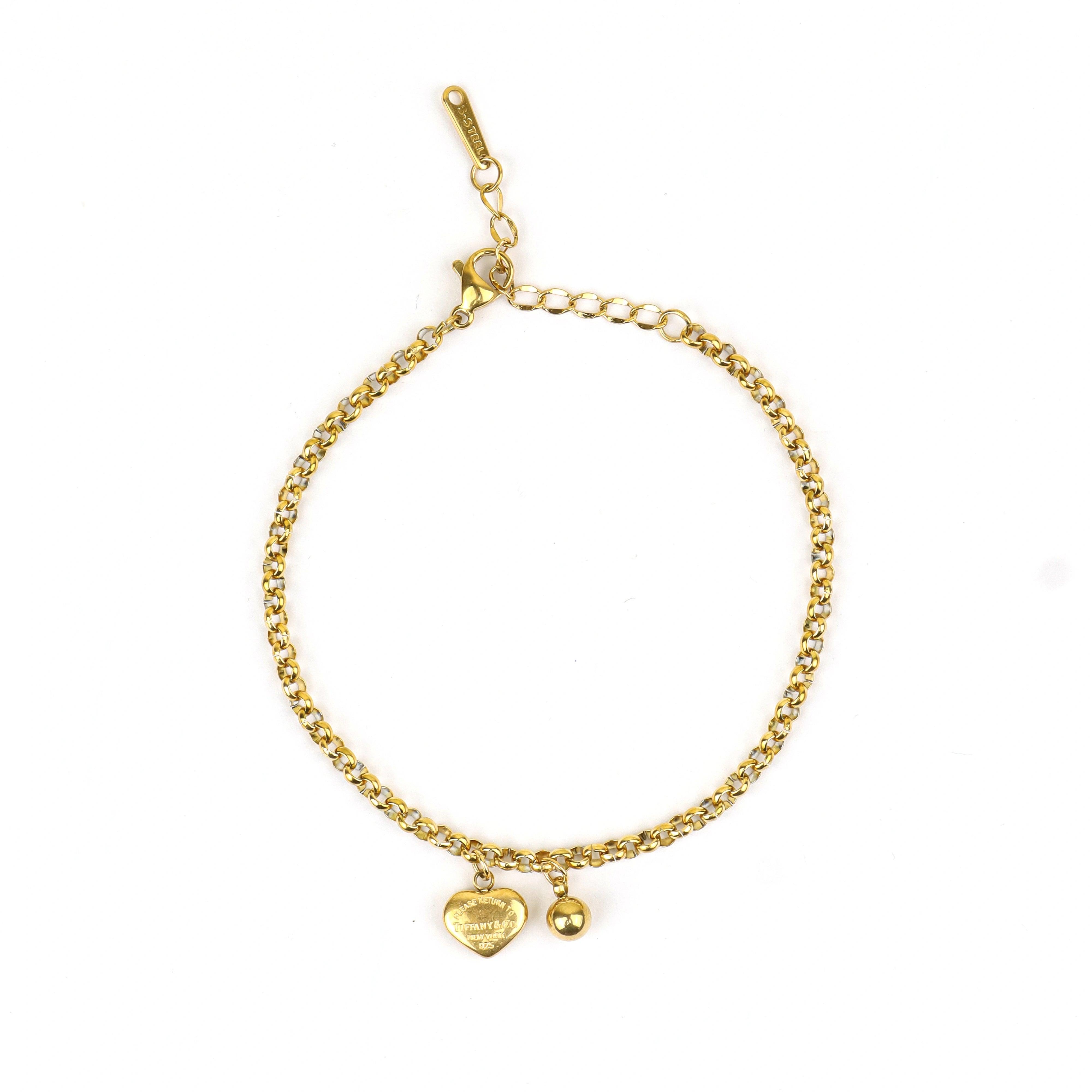 Gold Plated Mirror Chain With Heart Charms Anklet - Rukhmani