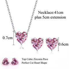 925 Sterling Silver Heart Cut Zircon Necklace & Earrings Set
