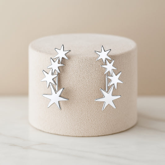 925 Sterling Silver Rhodium Plated Star Design Ear Cuffs