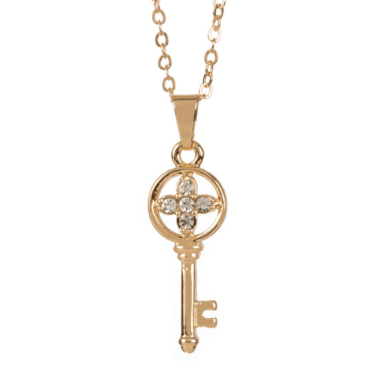 Gold Plated Mini Key Diamond Design Chain Pendant