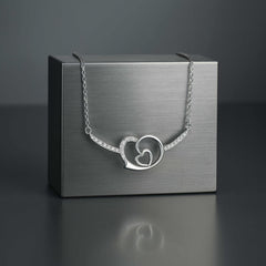 925 Sterling Silver Rhodium Plated Double Heart Necklace with Cubic Zirconia