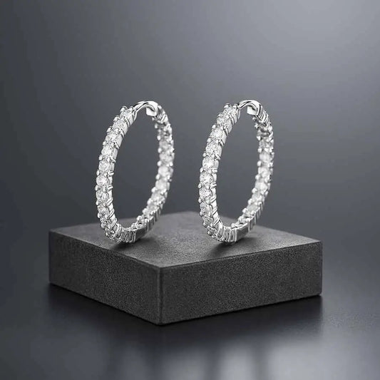 925 Sterling Silver Full CZ Hoop Earrings|Rhodium Plated