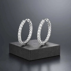 925 Sterling Silver Full CZ Hoop Earrings|Rhodium Plated