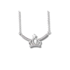 925 Sterling Silver Rhodium Plated Crown Necklace with Cubic Zirconia