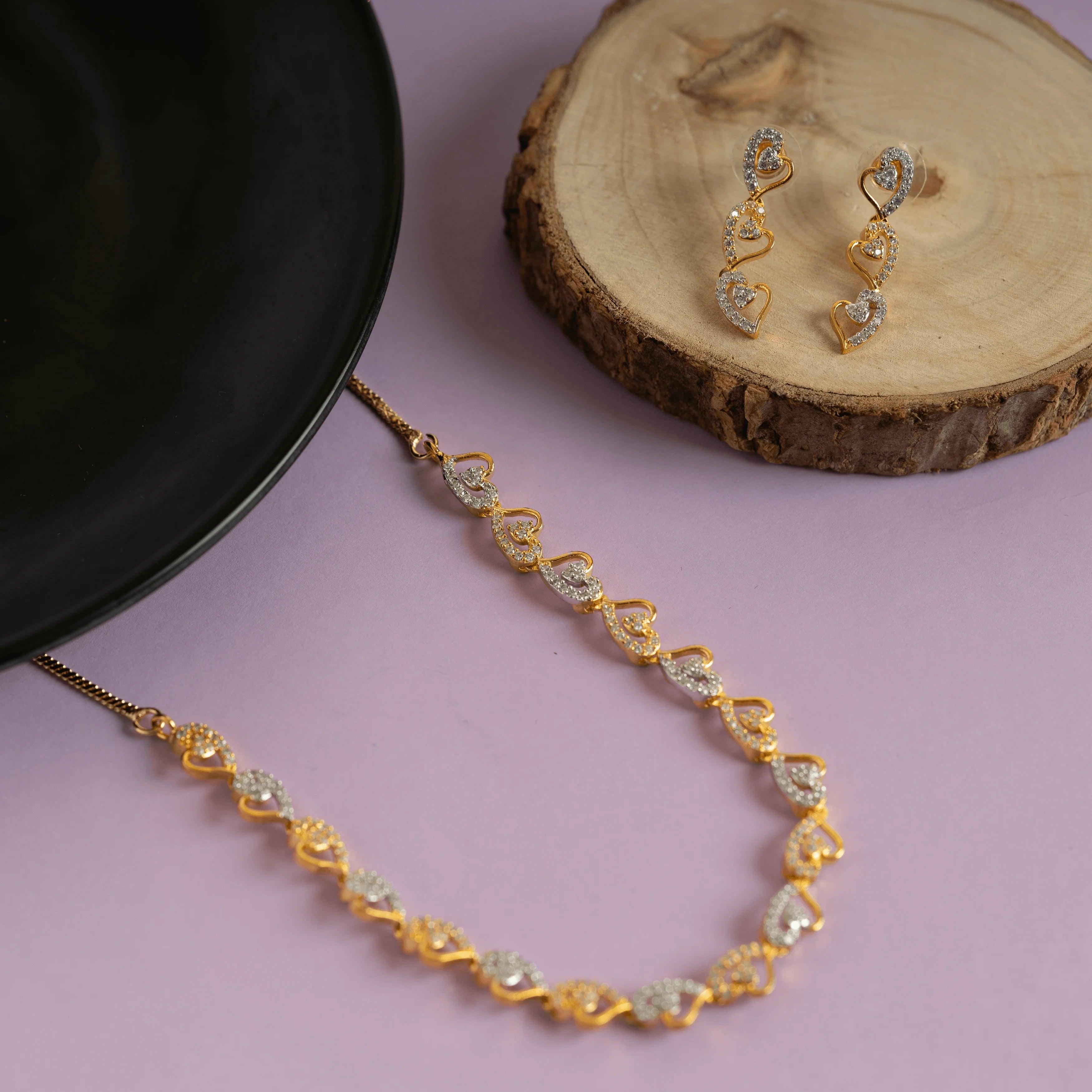 Set of heart shape chain unique necklace and earring - Rukhmani