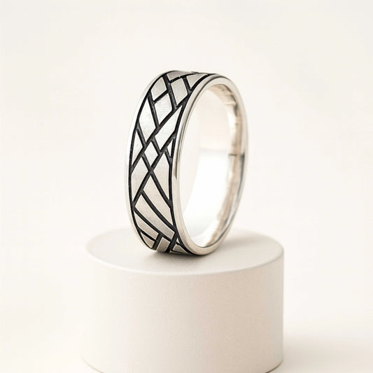 925 Sterling Silver Rhodium Plated Criss-Cross Band Ring for Men