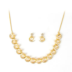 Contemporary Curved Diamond Necklace with Earrings - Rukhmani