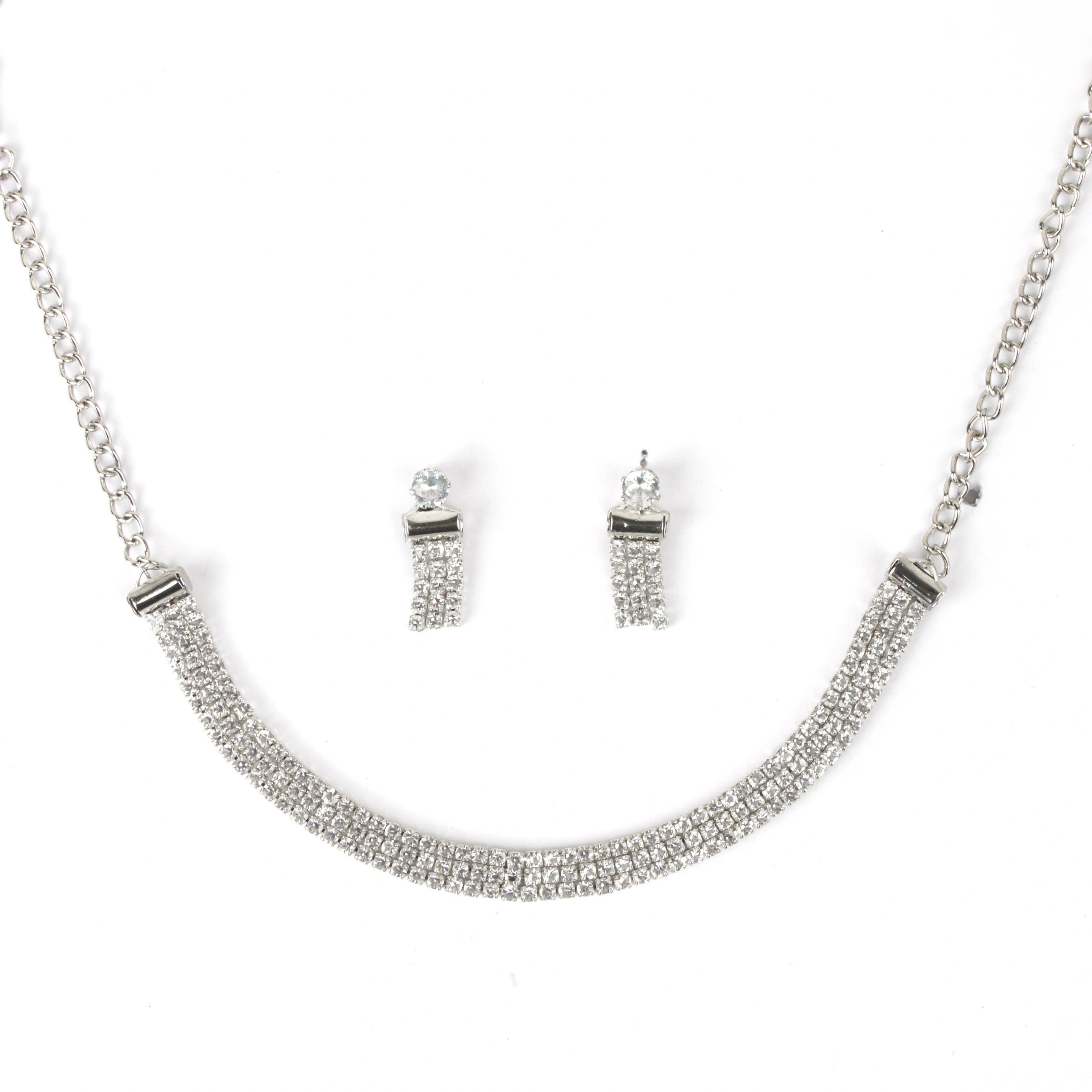 Heirloom Three Line Diamond Necklace with Earrings - Rukhmani