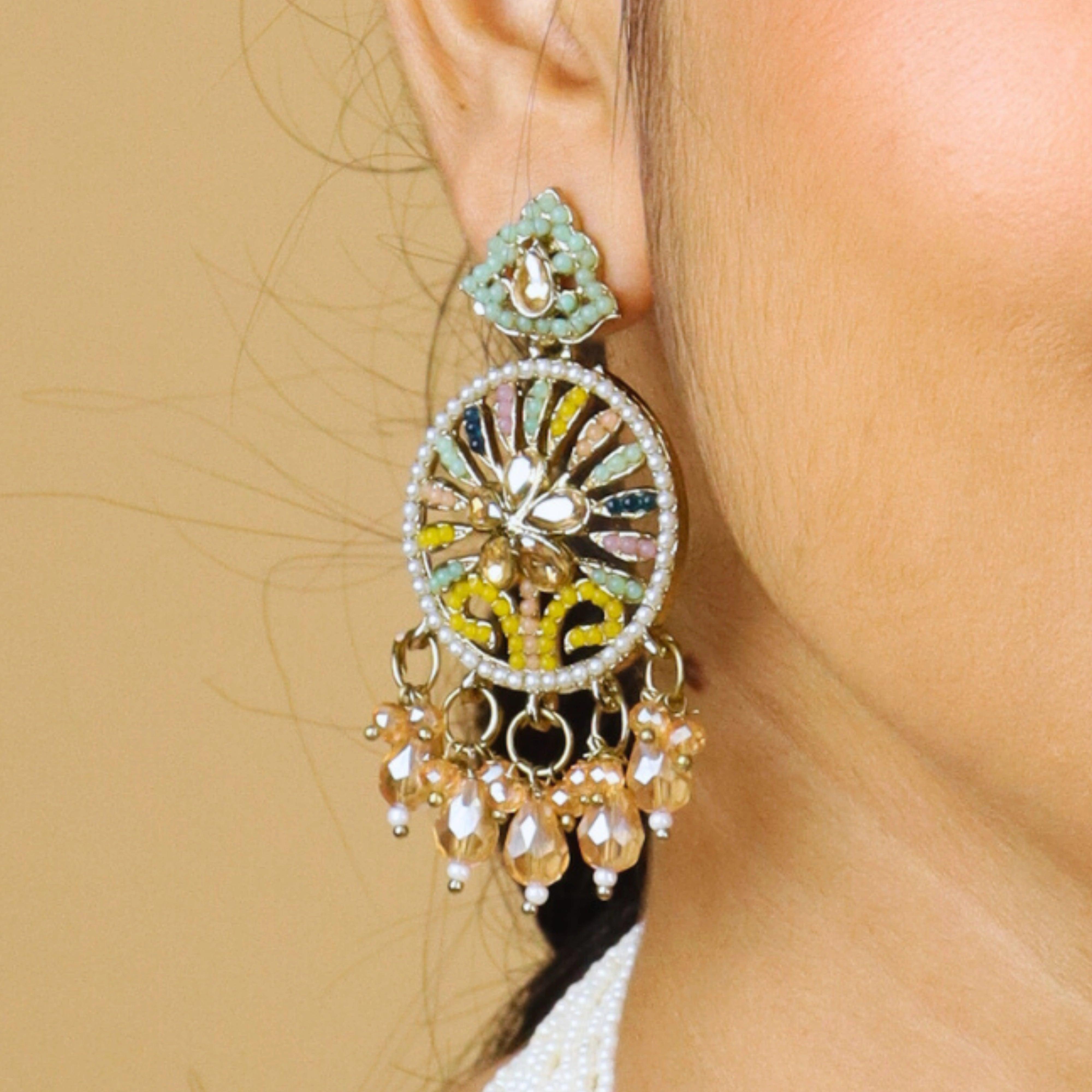 Rangamahal Moti With Stones Rajwadi Necklace set With Earrings - Rukhmani