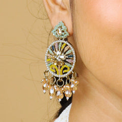 Rangamahal Moti With Stones Rajwadi Necklace set With Earrings - Rukhmani