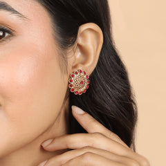 Majestic Red Stone South Indian Necklace with Earrings - Rukhmani