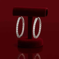 925 Sterling Silver Full CZ Hoop Earrings|Rhodium Plated