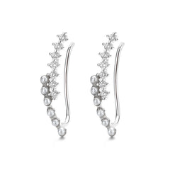 925 Sterling Silver Rhodium Plated Pearl and Cubic Zirconia Ear Cuffs