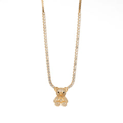 Gold Plated Crystal Teddy Bear Pendant Chain Necklace