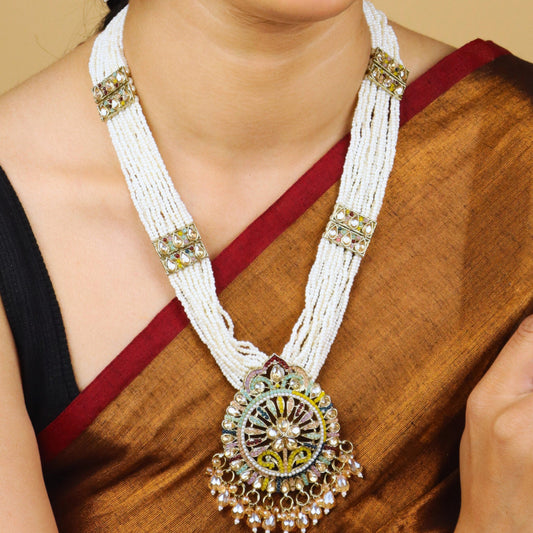 Rangamahal Moti With Stones Rajwadi Necklace set With Earrings - Rukhmani