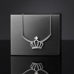 925 Sterling Silver Rhodium Plated Crown Necklace with Cubic Zirconia