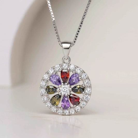 Round Multicolor Stone Pendant in 925 Sterling Silver