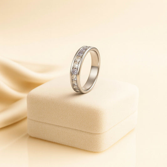 925 Sterling Silver Men’s Diamond Band Ring | Rhodium Plated Channel Set CZ Stones
