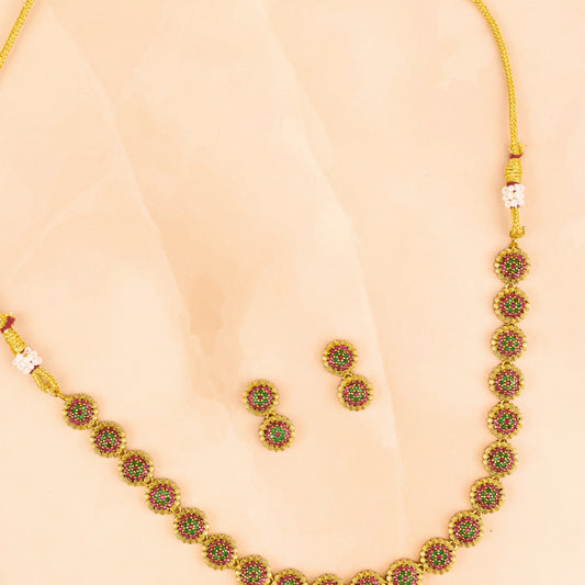 Colored Stone South Indian Necklace with Earrings
