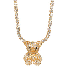Gold Plated Crystal Teddy Bear Pendant Chain Necklace