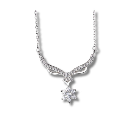 925 Sterling Silver Rhodium Plated Star Necklace with Cubic Zirconia Drop Pendant