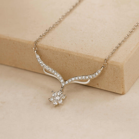 925 Sterling Silver Rhodium Plated Star Necklace with Cubic Zirconia Drop Pendant