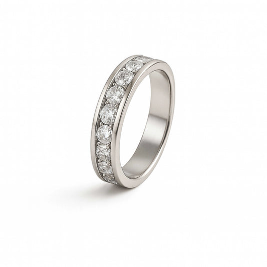 925 Sterling Silver Men’s Diamond Band Ring | Rhodium Plated Channel Set CZ Stones