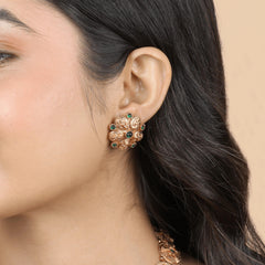 Royal South Indian Green Stone Necklace with Earrings - Rukhmani