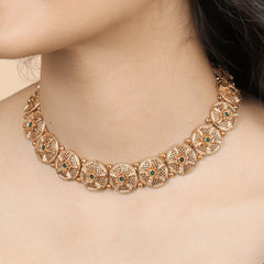 Royal South Indian Green Stone Necklace with Earrings - Rukhmani