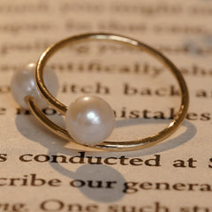 Unique Spiral Shape Double Pearl Adjustable Gold Plated Rings